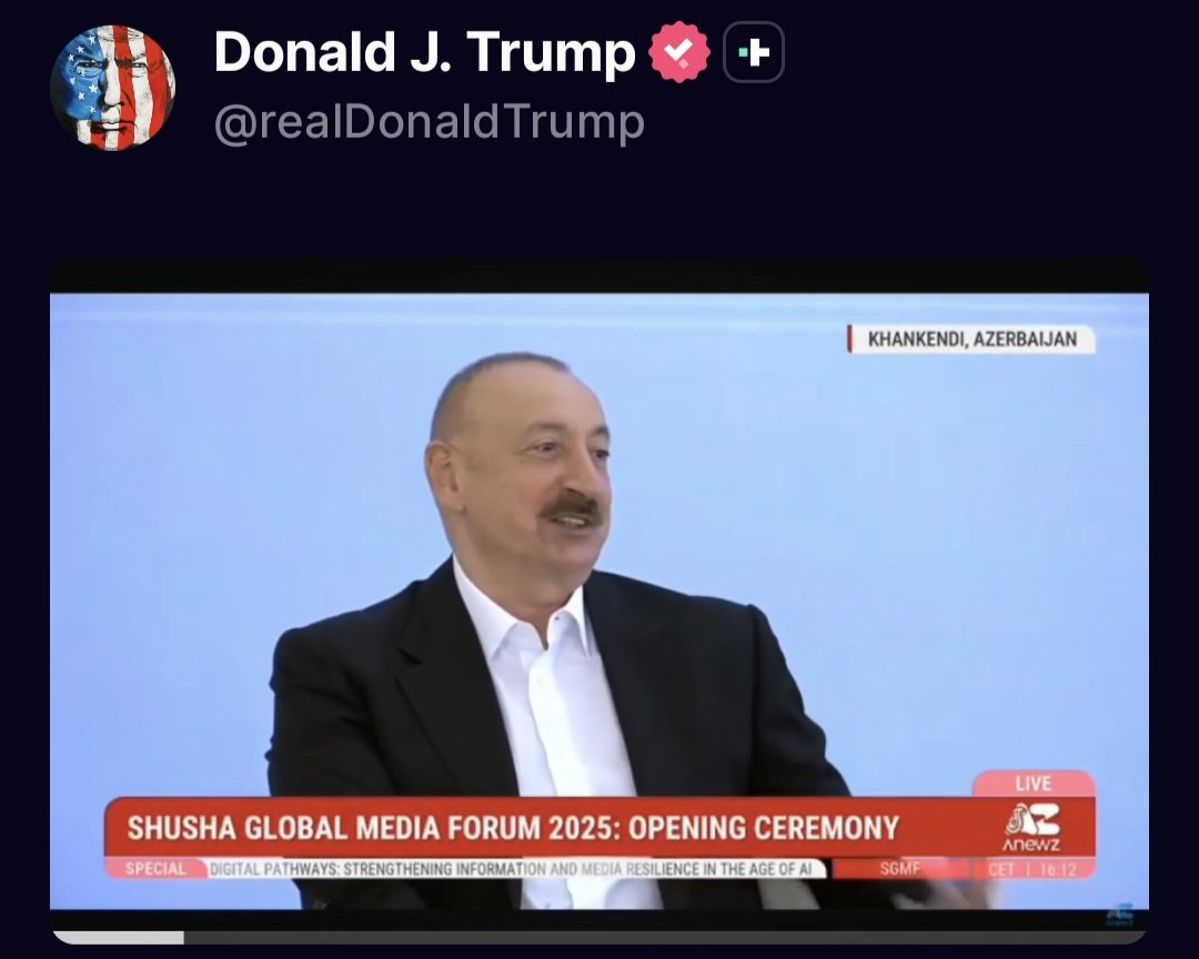 Tramp İlham Əliyevin media forumundakı çıxışından paylaşım etdi – VİDEO