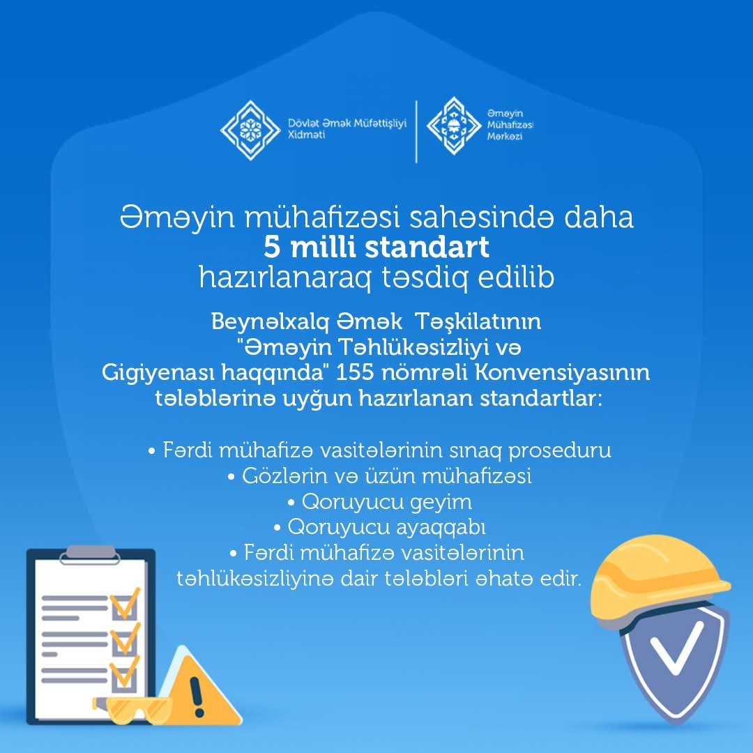 Əməyin mühafizəsi sahəsində daha 5 yeni milli standart hazırlanaraq təsdiq edilib