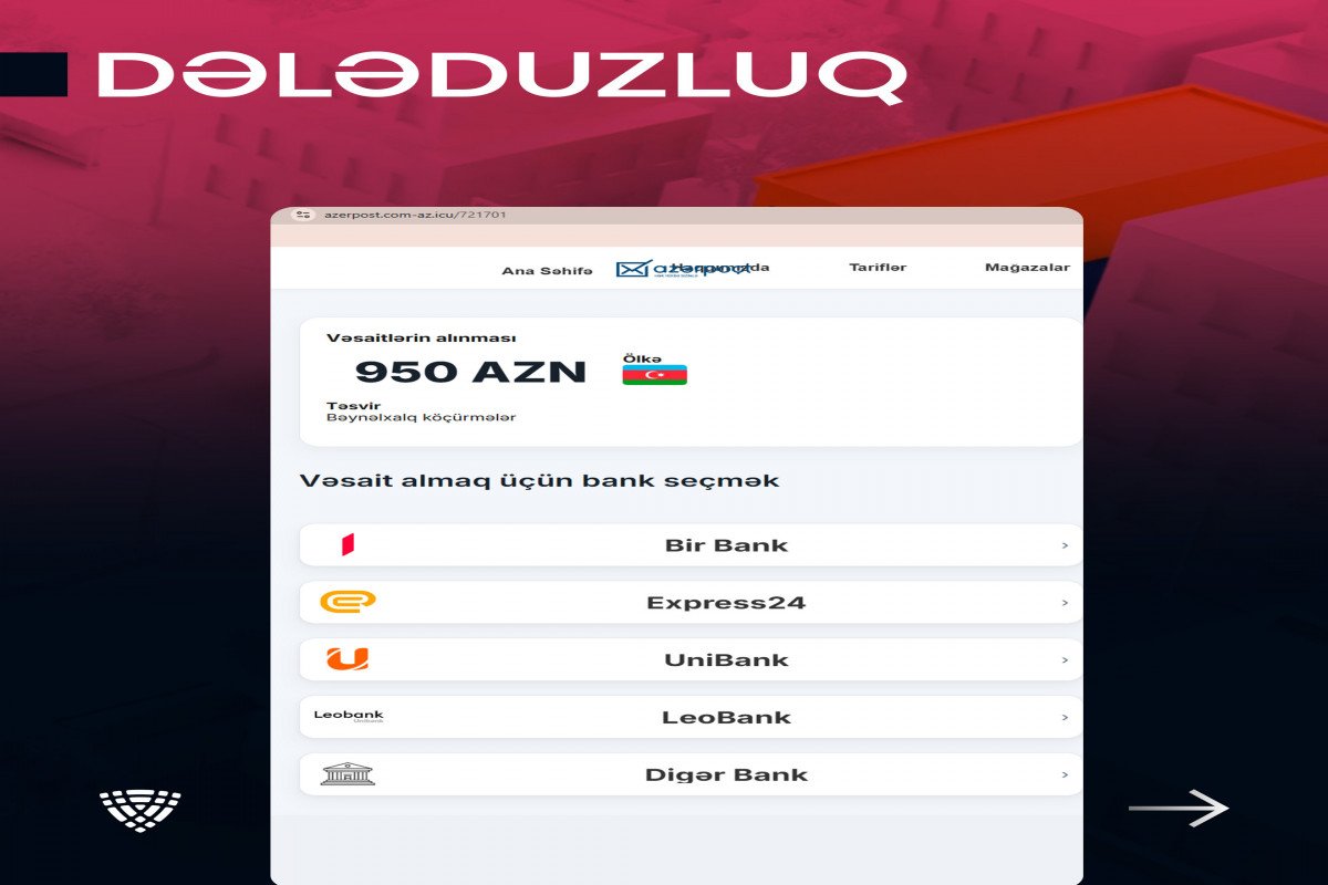 Kiberdələduzlar "Azərpoçt" adı ilə vətəndaşları aldatmağa çalışırlar