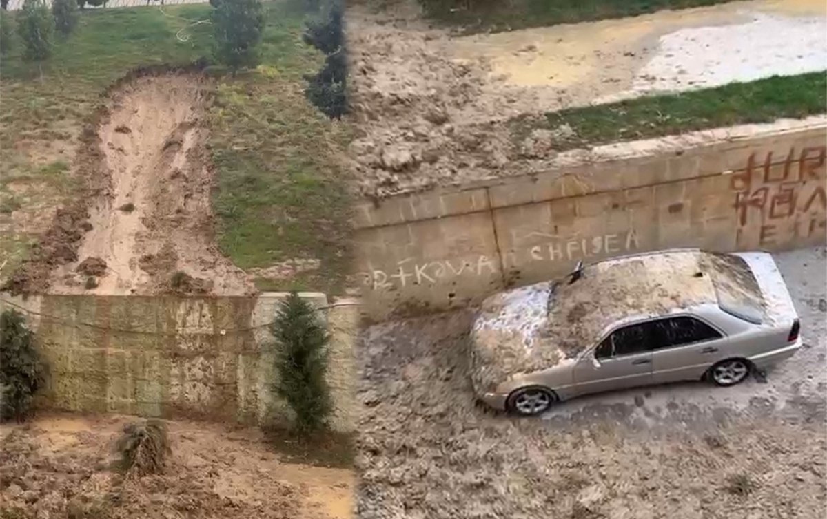 Bakıda poliklinikanın həyətində torpaq sürüşməsi baş verib – VİDEO