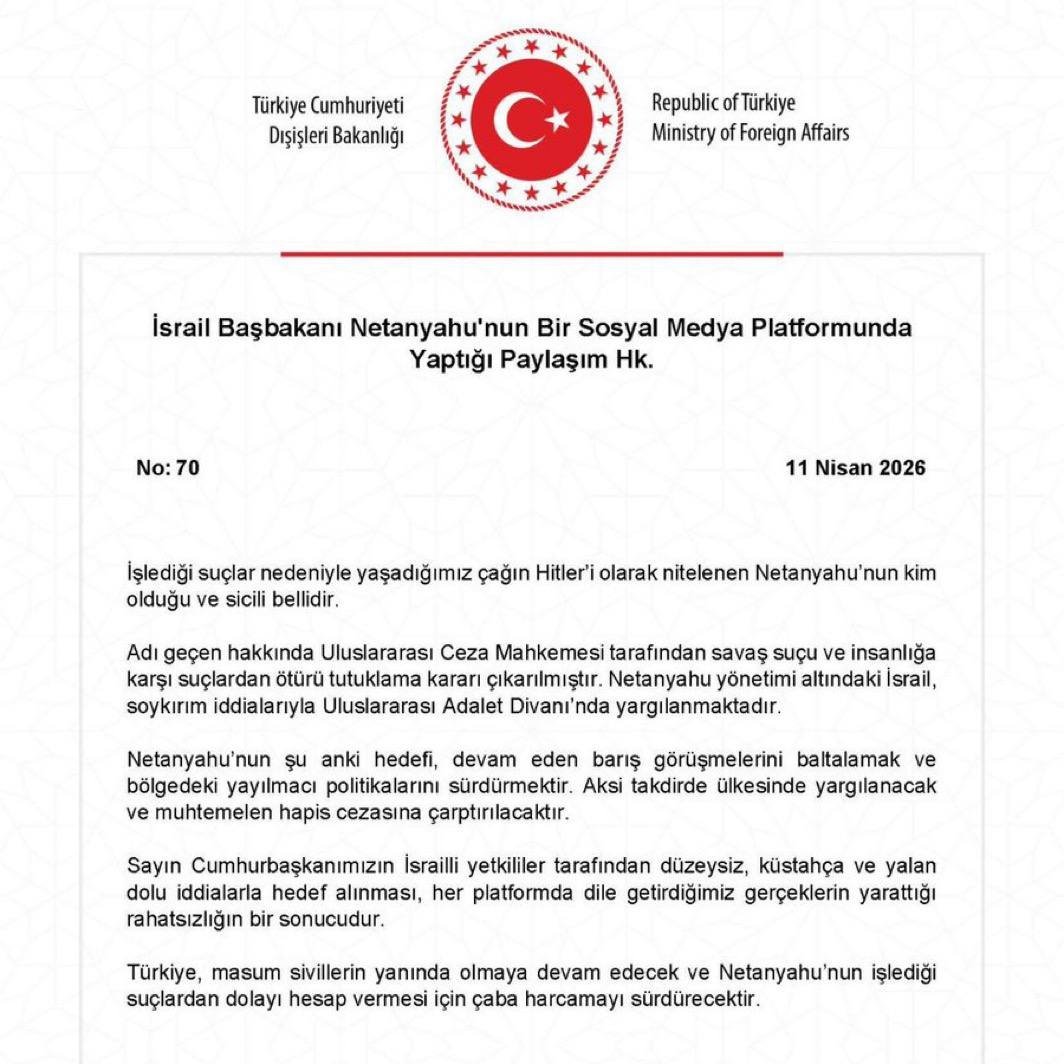 Türkiyə XİN Netanyahunun paylaşımına sərt reaksiya verdi - Şəkil 1