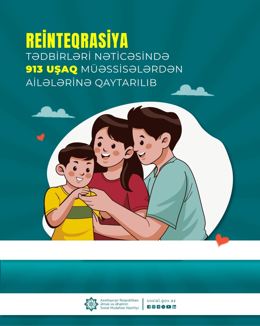 Son 6 ildə 913 uşaq ailələrinə qaytarılıb