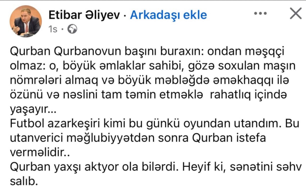 Qurban Qurbanovdan məşqçi yox aktyor olar - Etibar Əliyev - Şəkil 1