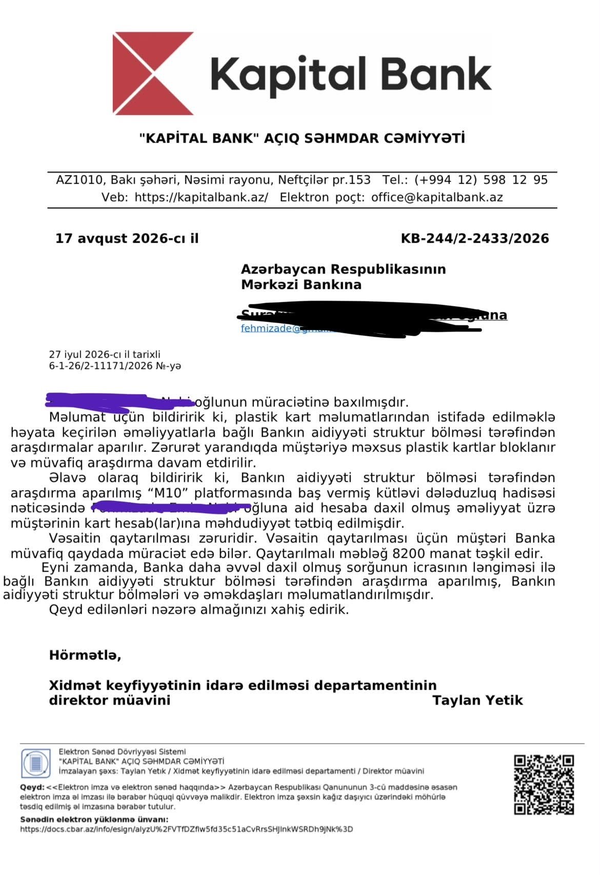 "Kapital Bank" rəsmi etiraf etdi: "m10"a kütləvi hücum olub - Şəkil 1
