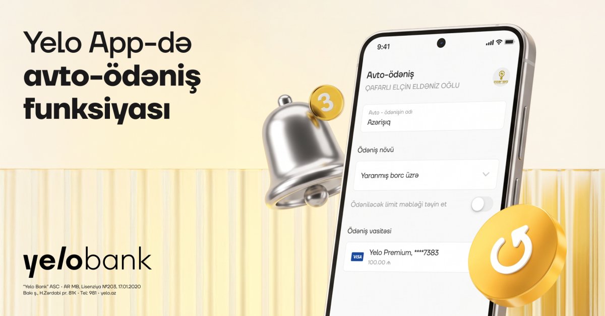 Yelo App-də avto-ödəniş funksiyası istifadəyə verildi